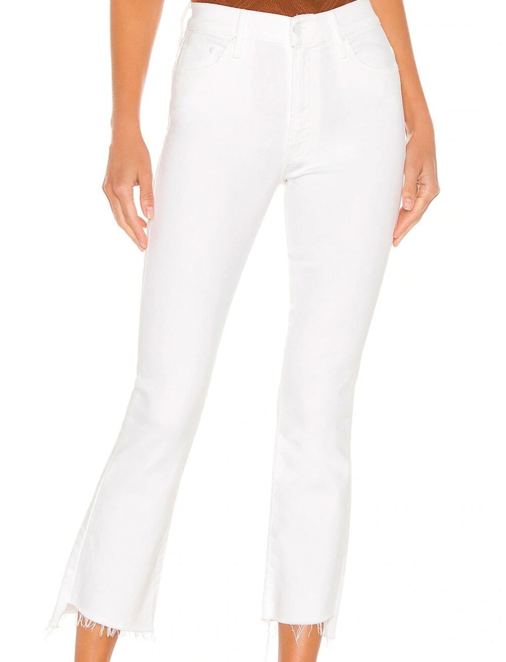 MOTHER The Insider Crop Step Fray White Jeans